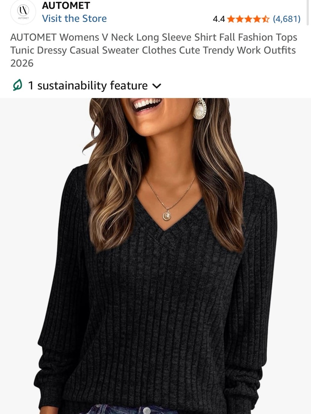 AUTOMET Women's V-Neck Ribbed Sweater - Black